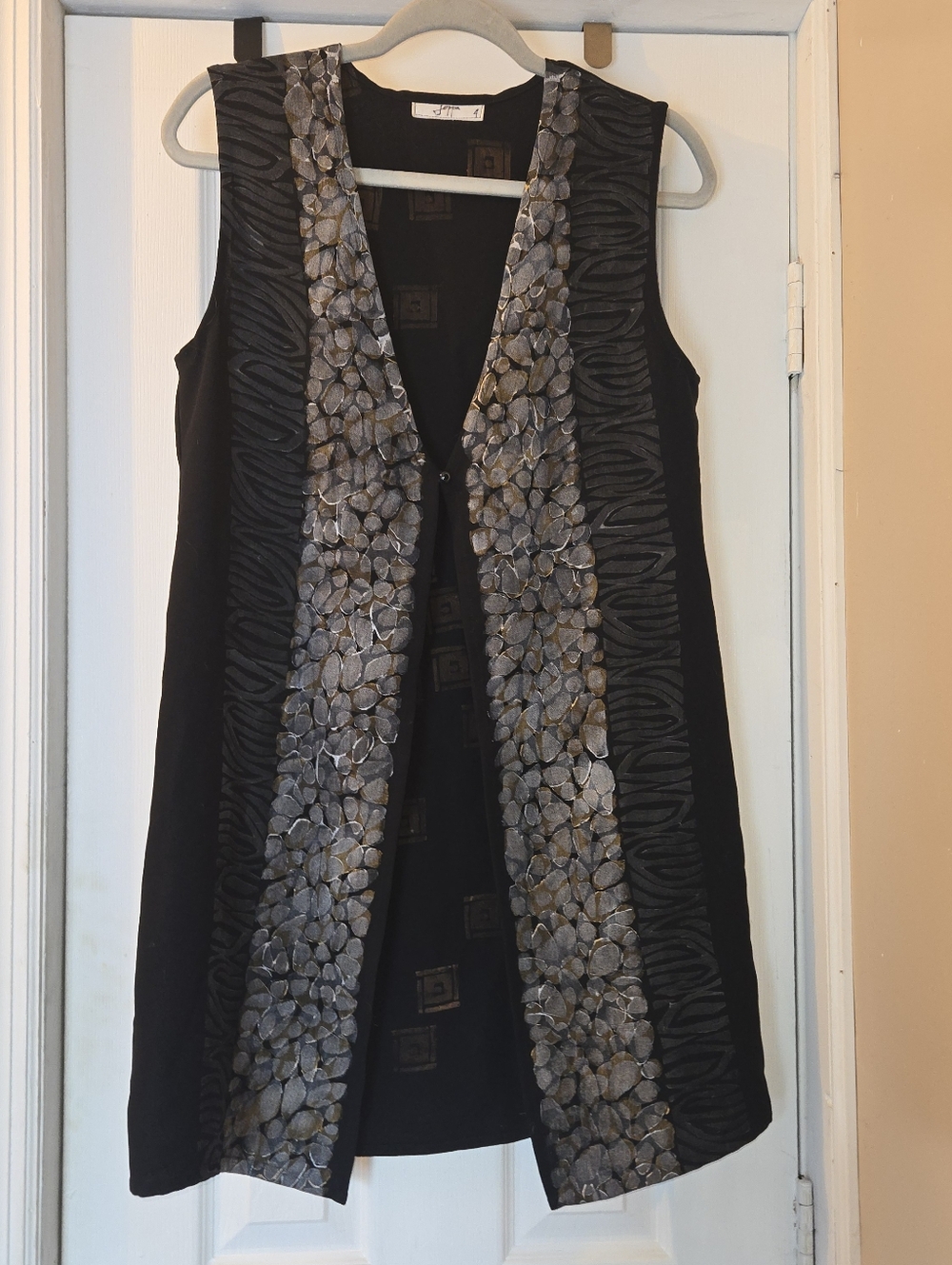 Joppa Hand Painted Long Vest Abstract 4 S Lightweight Black Multi Wearable Art